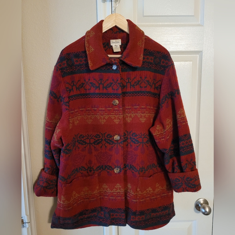 Neiman Marcus Red and Blue Patterned Cape
